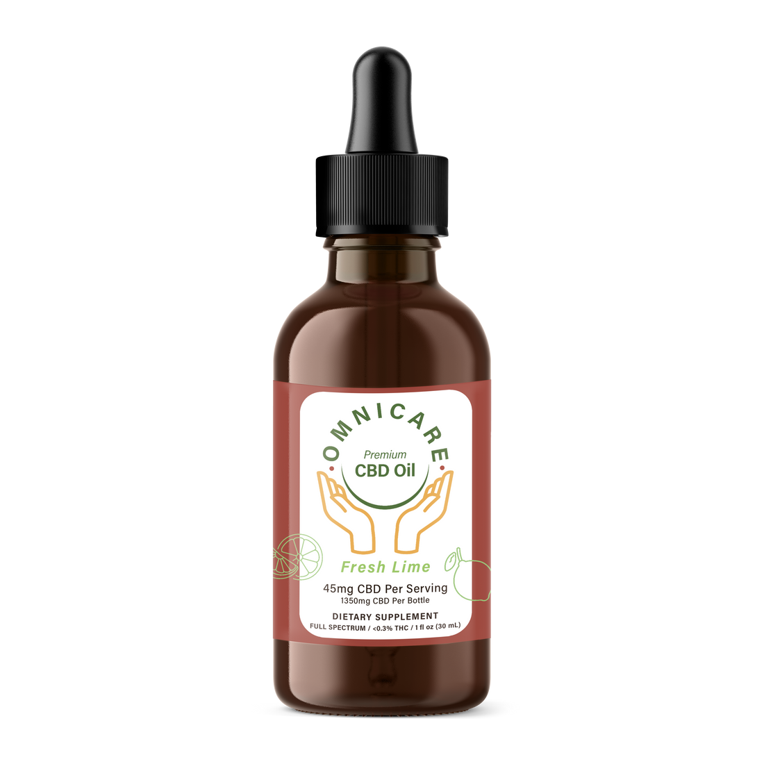 Organic full spectrum CBD hemp oil in fresh lime flavor, on a white background.