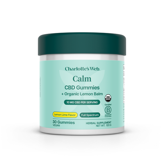 Jar of Charlotte's Web Calm CBD Gummies on a white background