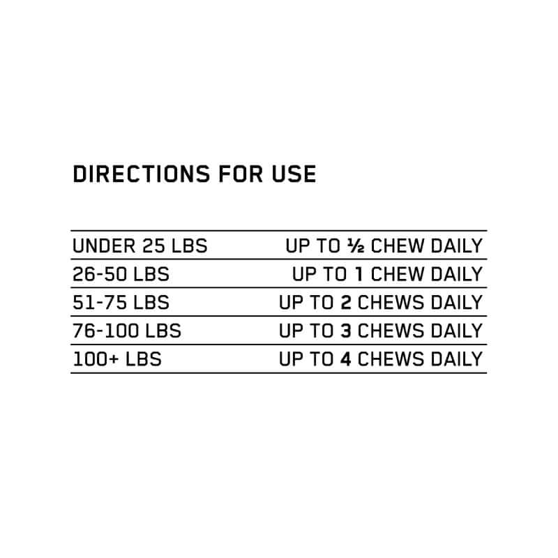 Directions for us for CALMING CHEWS FOR DOGS, with a white background.