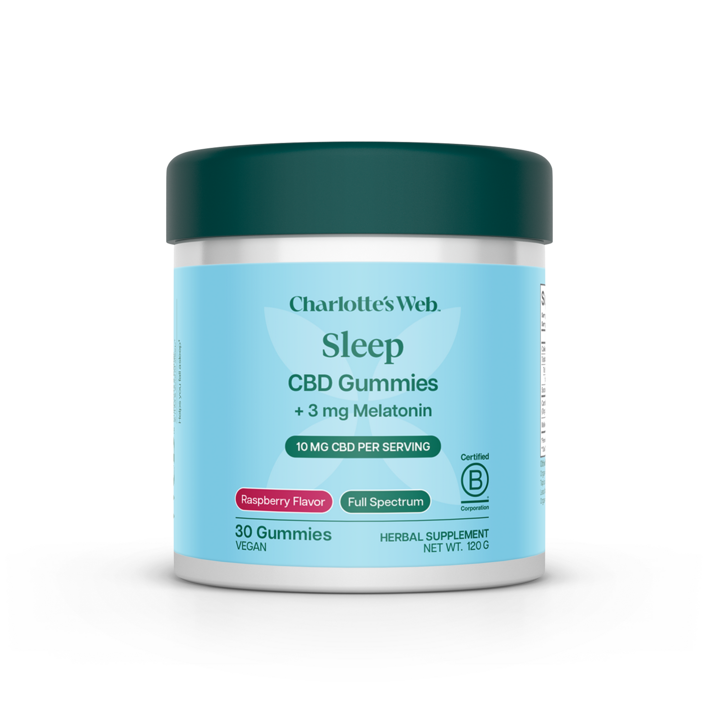 Jar of Charlotte's Web Sleep CBD Gummies on a white background