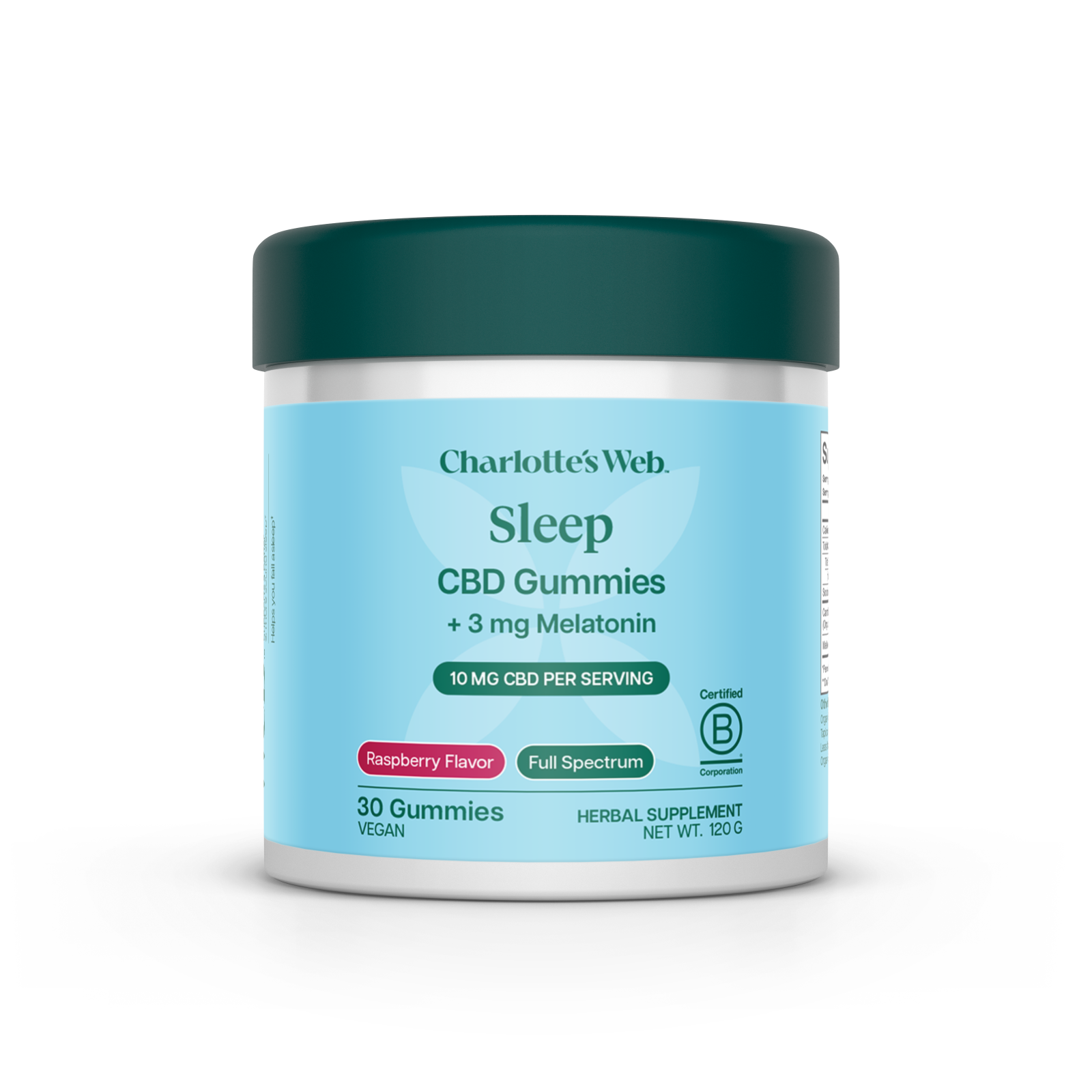 Jar of Charlotte's Web Sleep CBD Gummies on a white background
