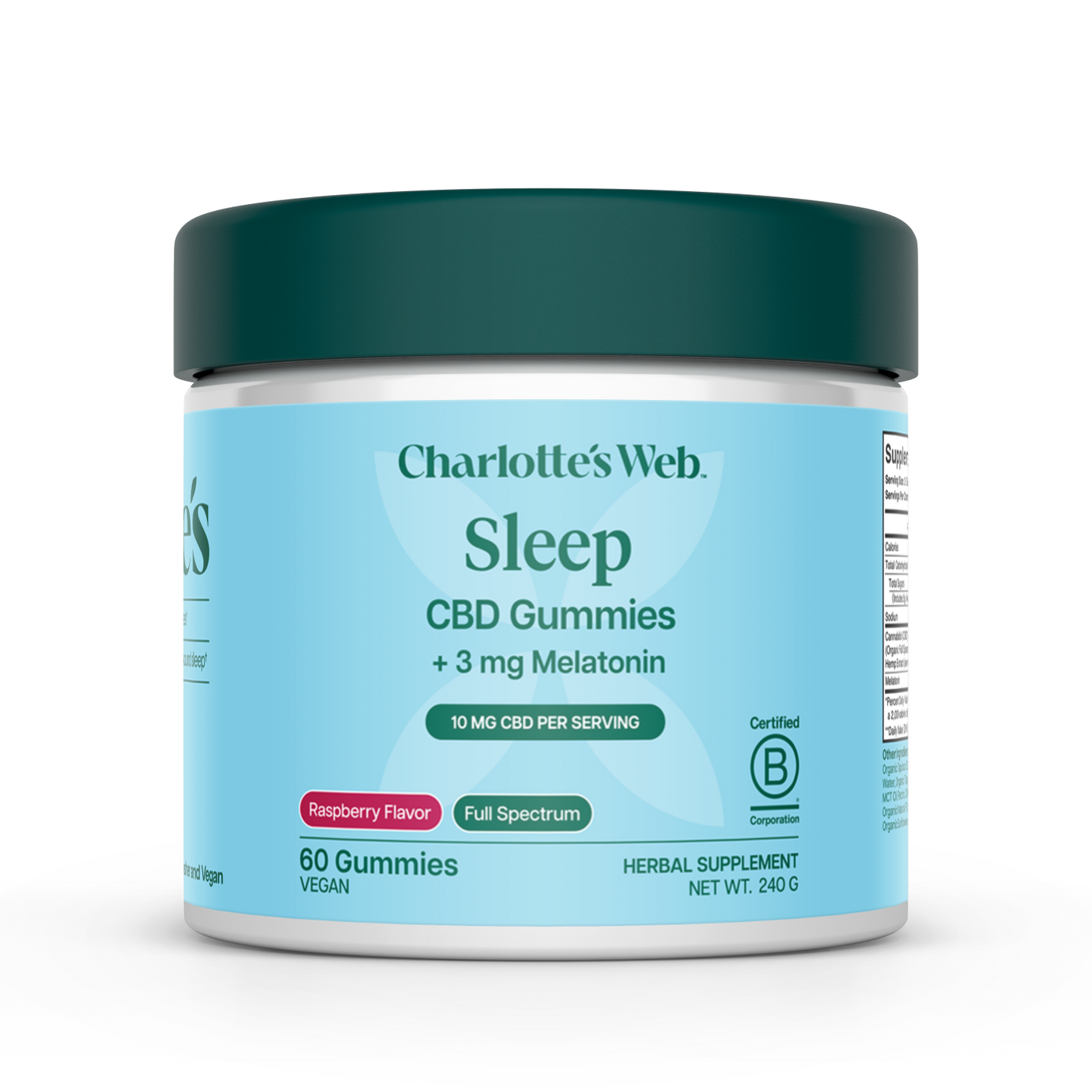 Jar of Charlotte's Web Sleep CBD Gummies on a white background
