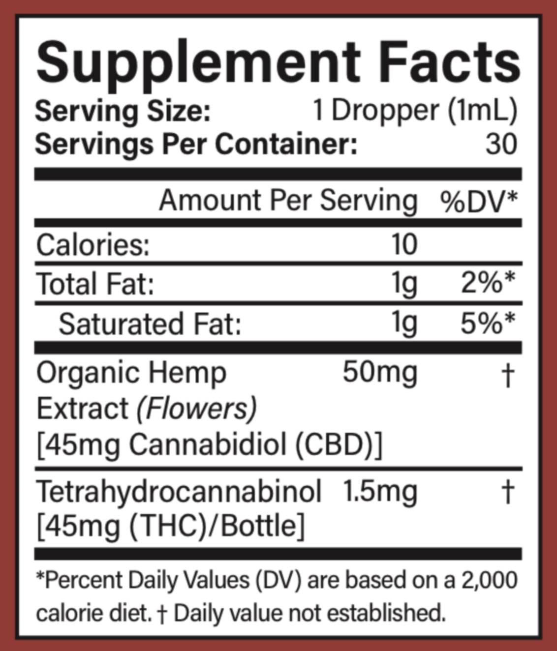 Supplement Facts label for Organic Full Spectrum CBD Tincture 45mg - Fresh Lime flavor from OmniCare CBD with a red background.
