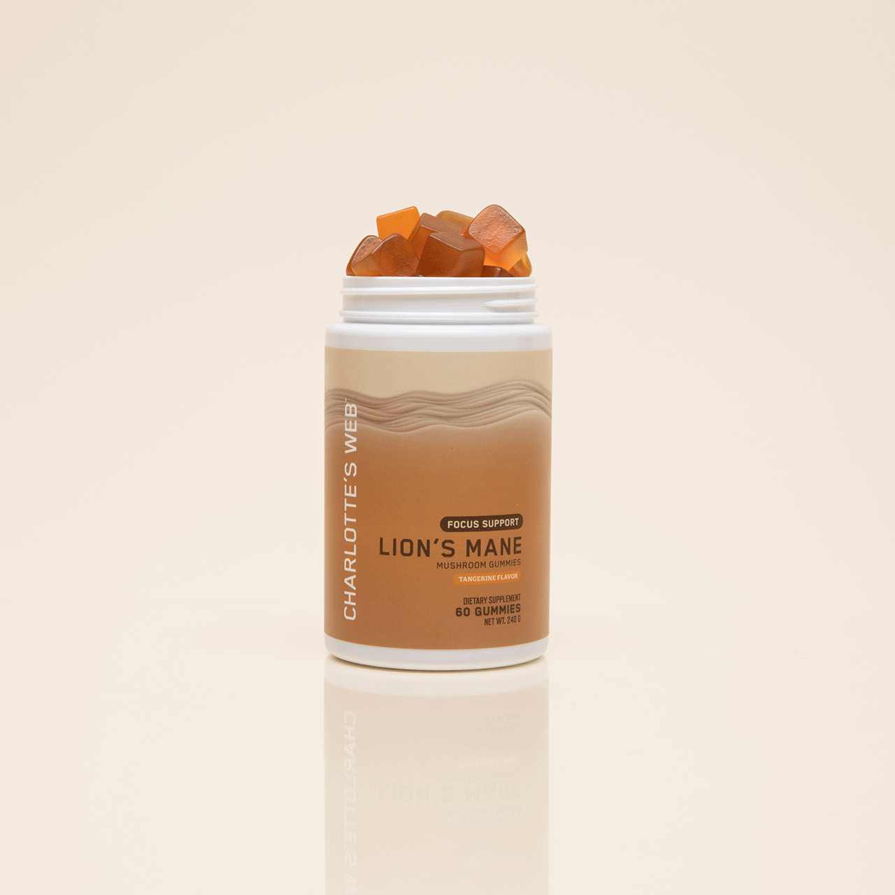 Vidoe of FOCUS SUPPORT WITH LION'S MANE MUSHROOM GUMMY - Tangerine flavor with mushrooms, gummies and tangerines appearing in and out in the video.