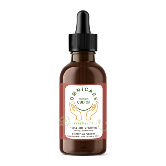 Organic full spectrum CBD hemp oil in fresh lime flavor, on a white background. 