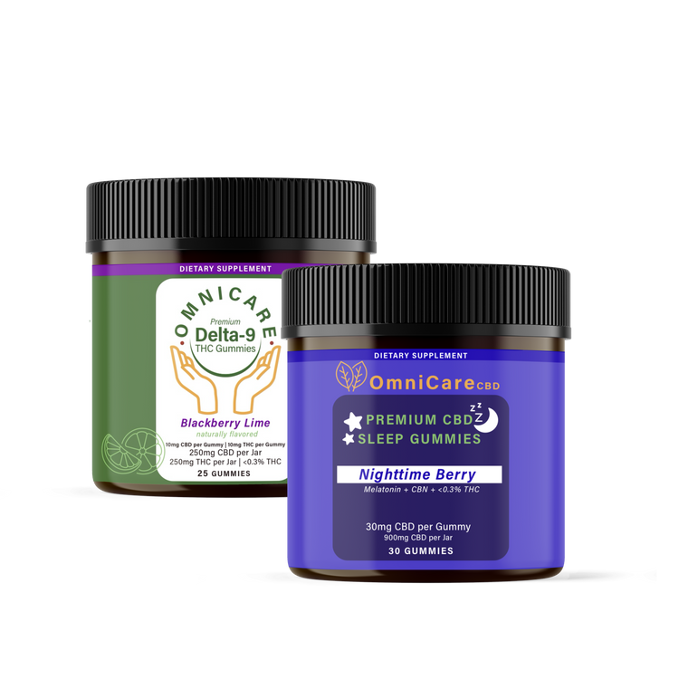 Sleep & Chill Bundle featuring CBD and THC gummies for relaxation, stress relief, and restful sleep.