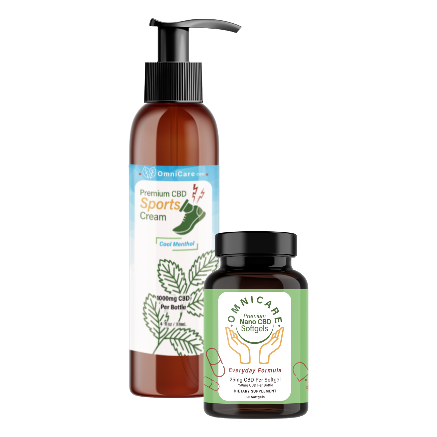 OmniCare CBD Sports Bundle with CBD Sports Cream and CBD Softgels.
