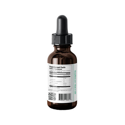 Supplement Facts for HempMeds Delta 9 THC Oil wtih a white background. 