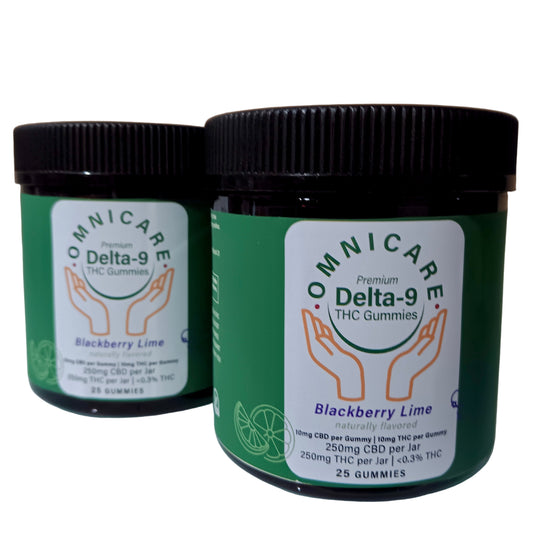 10mg Delta-9 THC Gummies - Value Pack Blackberry Lime flavor from OmniCare CBD with a white background.