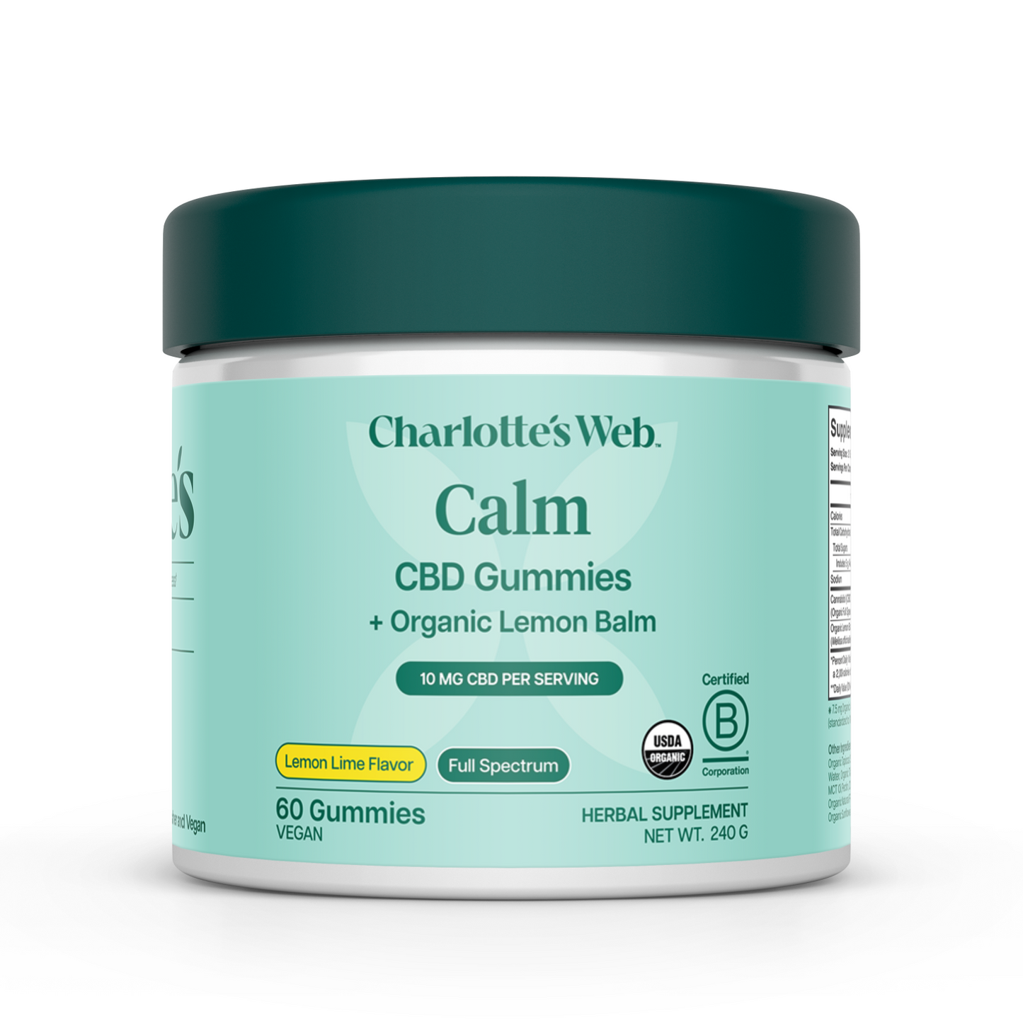 Jar of Charlotte's Web Calm CBD Gummies on a white background