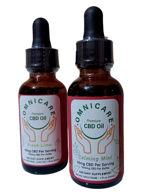 Day & Night CBD and THC Tincture Bundle – Broad Spectrum Calming Mint  and Full Spectrum Fresh Lime for daily calm and nighttime relaxation with a white background.