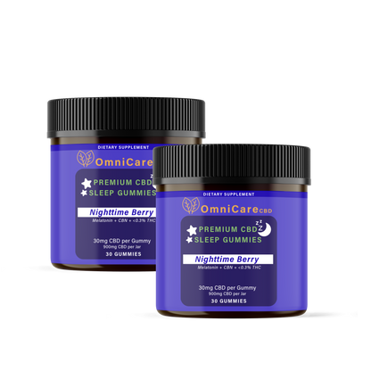 CBD Sleep Gummies with CBN & THC – Value Pack Nighttime Berry flavor from OmniCare CBD. 