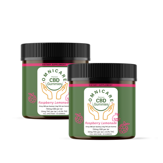 Organic full spectrum CBD gummies – 25mg Value Pack Raspberry Lemonade flavor from OmniCare CBD.