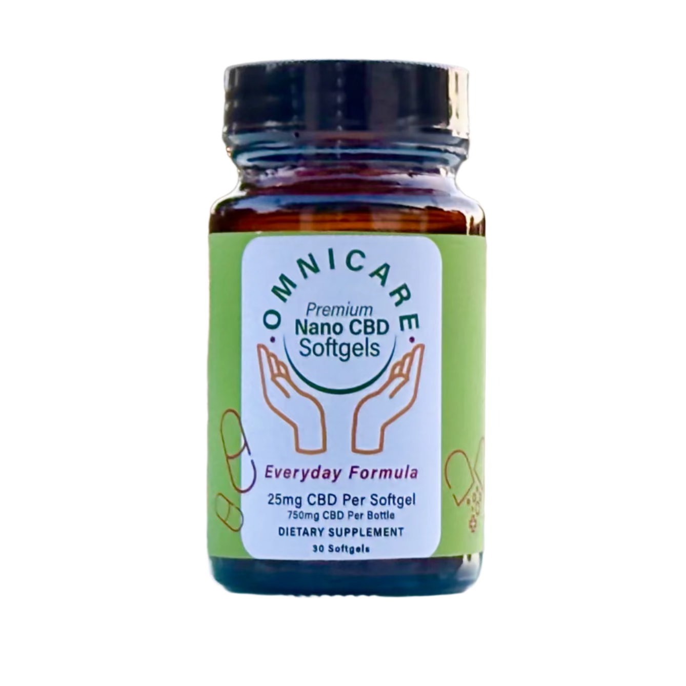 CBD Softgels Broad Spectrum 25mg - Everyday Formula from OmniCare CBD with a white background.